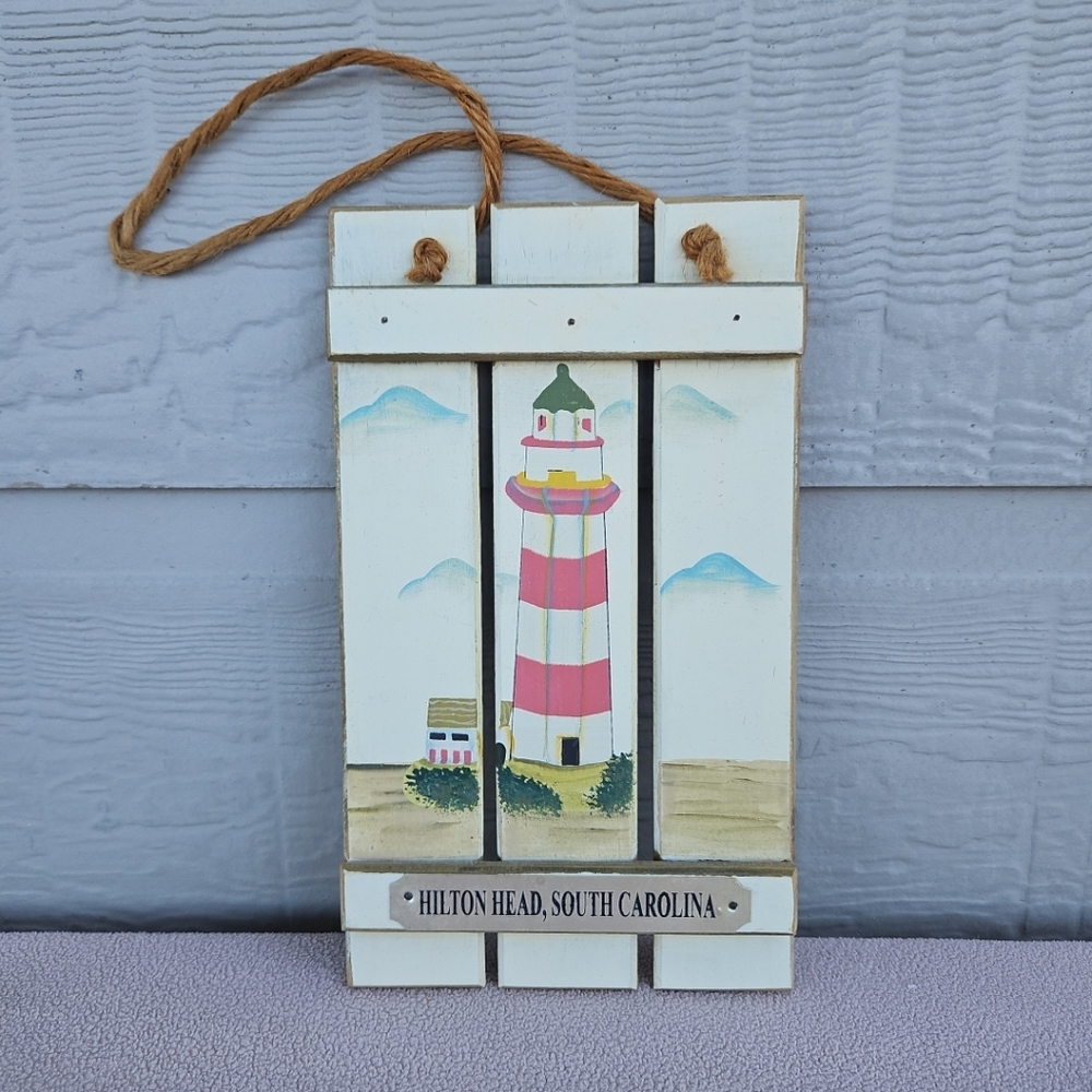 Hiltonhead Lighthouse Plaque 9.5" Nautical Wood Sign Beach Hanging Lake Decor